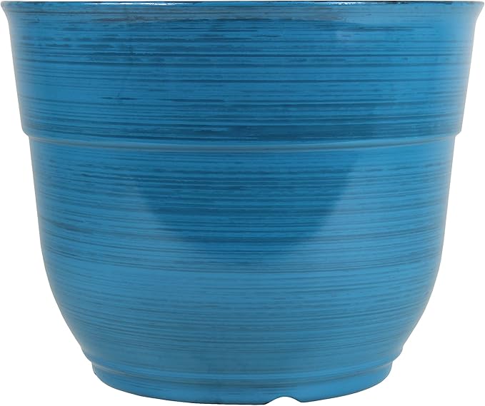 Garden Elements Indoor/Outdoor Glazed Brushed Happy Plastic Planter, Large, Dark Blue, 15" (Pack of 2)