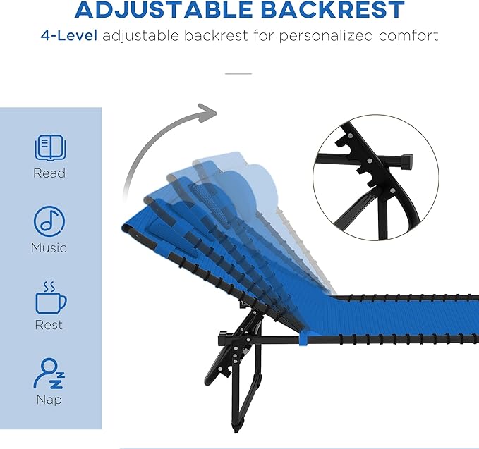 Outsunny Folding Chaise Lounge Chair, Patio Sun Tanning Chair, Outdoor Chaise Lounger with 4-Position Reclining Back, Breathable Mesh Seat for Beach, Poolside, Yard, Blue