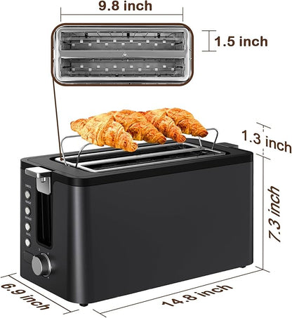 Mecity 4 Slice Toaster, Long Slot Toaster