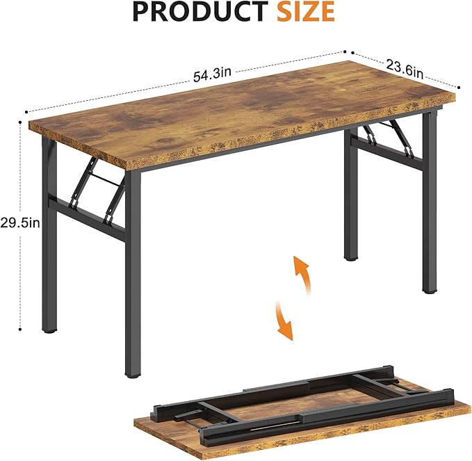 DlandHome Large Computer Desk, Folding Desk, Decent and Steady Home Office Desk/Workstation/Table 54.3inch Retro Black