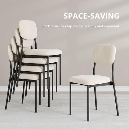 Einhomn Upholstered Dining Chairs Set of 2, Stackable Modern Dining Room Chairs, Kitchen Chairs w/Soft Velvet Backrest & Sturdy Metal Legs for Restaurant, Living Room, Cream Beige