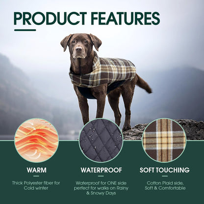 Kuoser Warm Dog Coat, Waterproof Dog Coats for X-Small Dogs, Adjustable Durable Doggie Winter Jacket Reversible Cozy Puppy Cold Weather Apparel from Small to Large Breed, New Brown XS