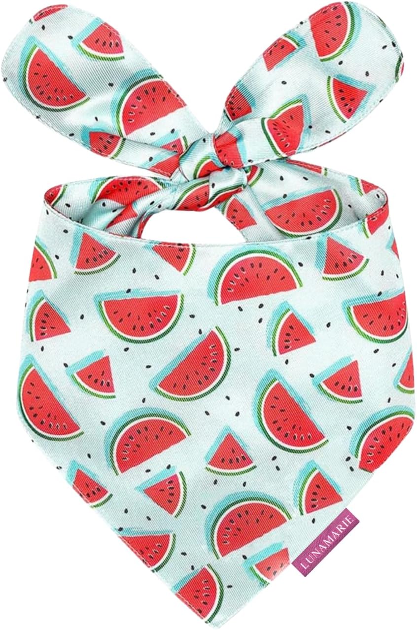LunaMarie - Luxury Dog Bandanas - Cute Watermelon Design | Premium & Soft Fabric | 100% Handmade Custom Adjustable Shape Dual Layered Small, Medium, Large Cat Scarf (Watermelon, Medium)