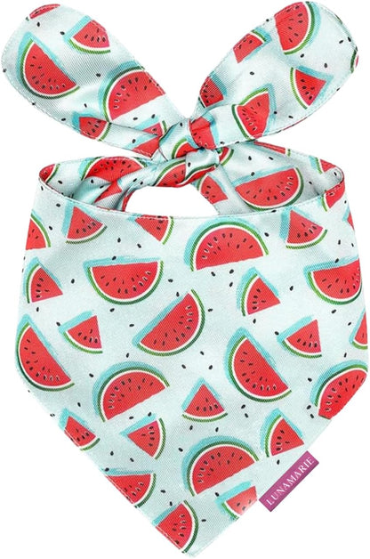 LunaMarie - Luxury Dog Bandanas - Cute Watermelon Design | Premium & Soft Fabric | 100% Handmade Custom Adjustable Shape Dual Layered Small, Medium, Large Cat Scarf (Watermelon, Medium)