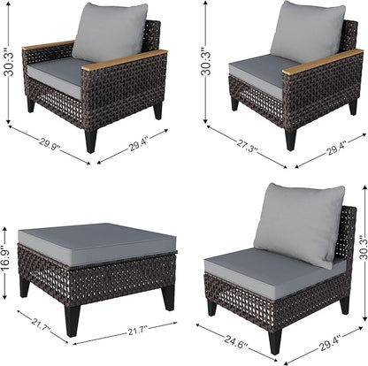 14 Pieces Patio Conversation Set, Wicker Rattan Sectional Modular Sofa Seating Set with Armchairs and Ottomans, Outdoor Furniture for Porch, Poolside, Deck, Balcony, Backyard, Yard (Gray Cushions)
