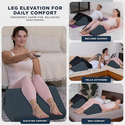 10-Inch Leg Elevation Pillow – Firm High-Density Foam Leg Wedge Pillow for Centered Leg Positioning, Structured Elevation, and Lower-Body Support for Users 5'2–5'11 Inseam 26"-29" Slate Gray