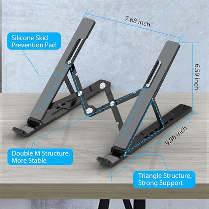 Gogoonike Adjustable Laptop Stand, Portable Laptop Riser for Desk, ABS+Silicone Foldable Ventilated Cooling Notebook Holder Stand for 10-15.6” Laptops, Tablets