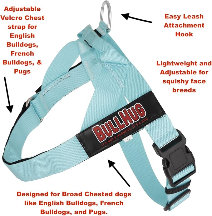 Adjustable Dog Harness– No Pull, No Choke – for English Bulldogs, French Bulldogs, Pugs & Broad-Chested Breeds – Easy, Safe Walks (Sky-Duck, Large)