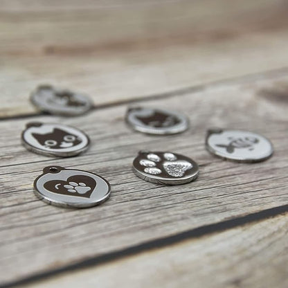 Stainless Steel Cat ID Tags - Engraved Personalized Cat Tags includes up to 4 Lines of Text with Round Paw Shape