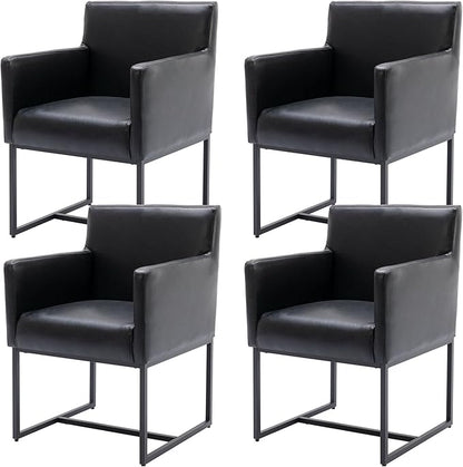 BESTANO Set of 4 Upholstered Dining Chairs with Armrest, PU Leather Modern Accent Armchairs, Kitchen & Dining Room Chairs Side Chairs, Black