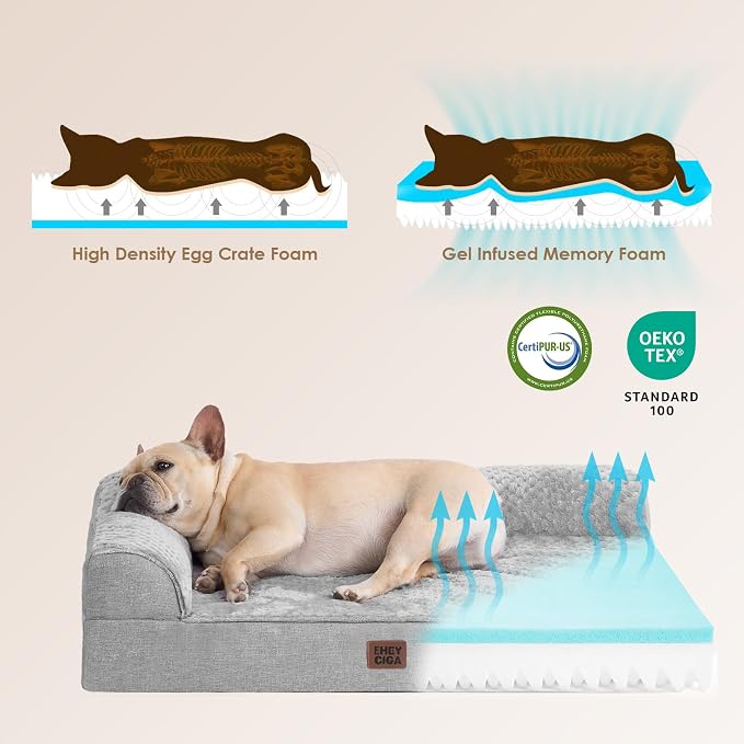 EHEYCIGA Memory Foam Dog Bed, Large Size Orthopedic Dog Bed, Grey | Washable Removable Cover, Waterproof Flat Pet Sofa Couch with Nonskid Bottom, 44x32x6.5