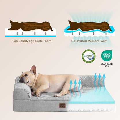 EHEYCIGA Memory Foam Dog Bed, Large Size Orthopedic Dog Bed, Grey | Washable Removable Cover, Waterproof Flat Pet Sofa Couch with Nonskid Bottom, 44x32x6.5