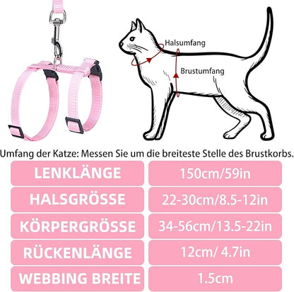 PUPTECK Adjustable Cat Harness and Leash Set Escape Proof Kitten Strap Collar for Walking Travel, Pink, M