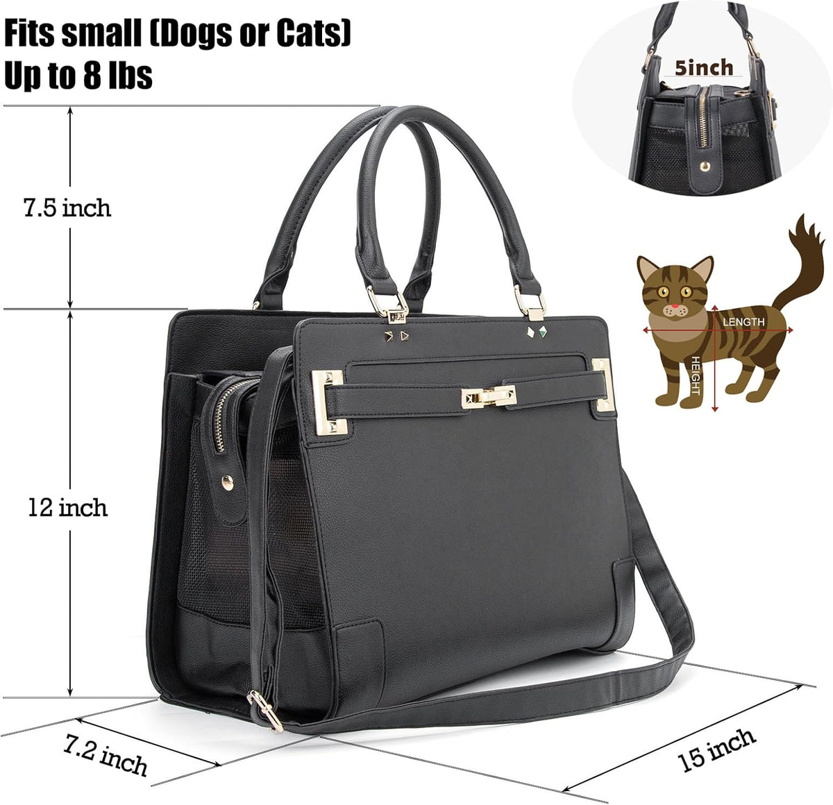 Fashion Pet Carrier Dog Cat Carrier Purse Soft-Sided Leather Handbag Pet Tote Bag for Small Dogs Puppy and Cats TSA Airline Approved