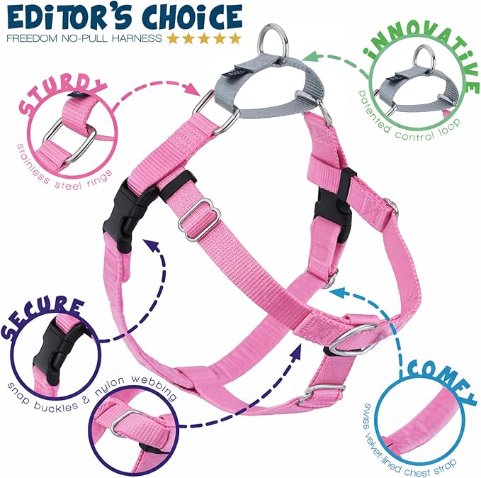 2 Hounds Design Freedom No Pull Dog Harness and Leash, 1" MD, Rose | Promotes Easy Walking & Comfortable Control, Secure Fit, Adjustable Harness and Leash Set for Medium Sized Dogs, Made in USA