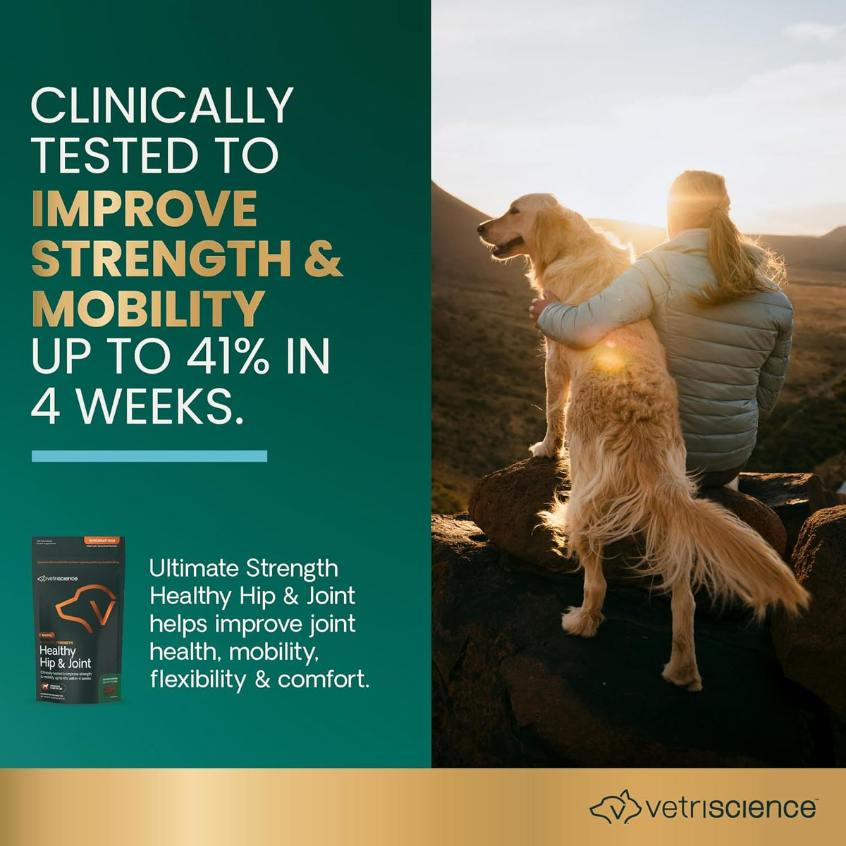 VetriScience GlycoFlex Ultimate Strength Healthy Hip & Joint Glucosamine Supplements for Dogs, with MSM, Chondroitin & Green-Lipped Mussel, Soft Chews, Bacon, 120 Count - New Look
