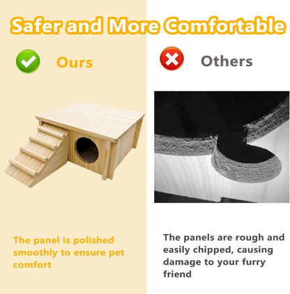 Wooden Hamster Hideout Gerbil House with Climbing Ladder and Window Habitats Decor Detachable Syrian Hamster Cage Accessories for Rat Gerbils and Other Small Pets