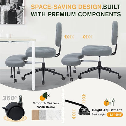 Ergonomic Cross Legged Office Chair with Wheels, Wide Seat and Backrest for Meditation, ADHD Cross Legged Office Chair with Adjustable Height, 360°Rotating Footrest for Yoga Home Office
