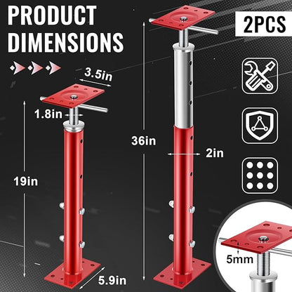Yaocom 4 Pcs Adjustable Jack Post, 19"-36" Height Range, Basement Floor House Screw Jacks for Lifting Joist Beam Brace for Cellar Ceiling, Center Point Load Capacity 11023 Lbs (Red)