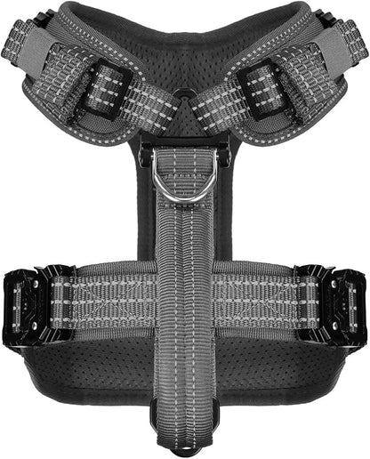 ICEFANG Dog Halter Harness with Metal Buckles,Dog Strap Vest for Small Dogs | Control Handle,Summer-Cooling,Reflective,Front Hook,Adjustable,Soft Padded,No Pull,Grey,Small