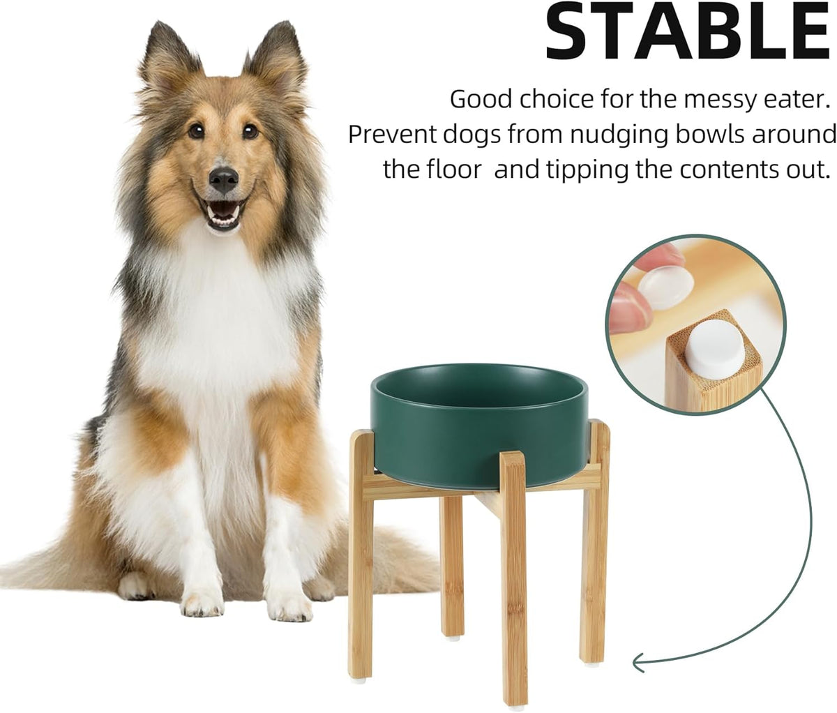 Ceramic Raised Dog Bowl Set, Elevated Dog Bowl with Stand, Food and Water Bowl for Large Breed Dogs, Weighted Dog Dishes, Pet Bowl(8.2'',60OZ, Green)