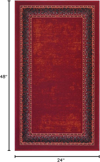Antep Rugs Alfombras Bordered Modern 2x4 Non-Slip (Non-Skid) Low Pile Rubber Backing Kitchen Area Rug (Maroon Red, 2'3" x 4')