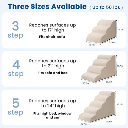 Dog Stairs for Small Dogs & Cats,3 Steps Non-Slip Pet Ramp for Couch,15.7"H | Airpanda Pet Stairs with Washable Cover & High-Density Foam,Gentle Curved Design,Ideal for Senior & Short-Legged Dogs,Beige