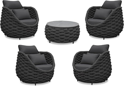 Erotr Aluminum Front Porch Furniture Set: 5 Pieces Woven Rope Patio Conversation Set - All Weather Cushioned Outdoor Sofa Set Assembled - Metal Modern Couch Set 400lb Deck Garden Pool Hotel, Dark Gray