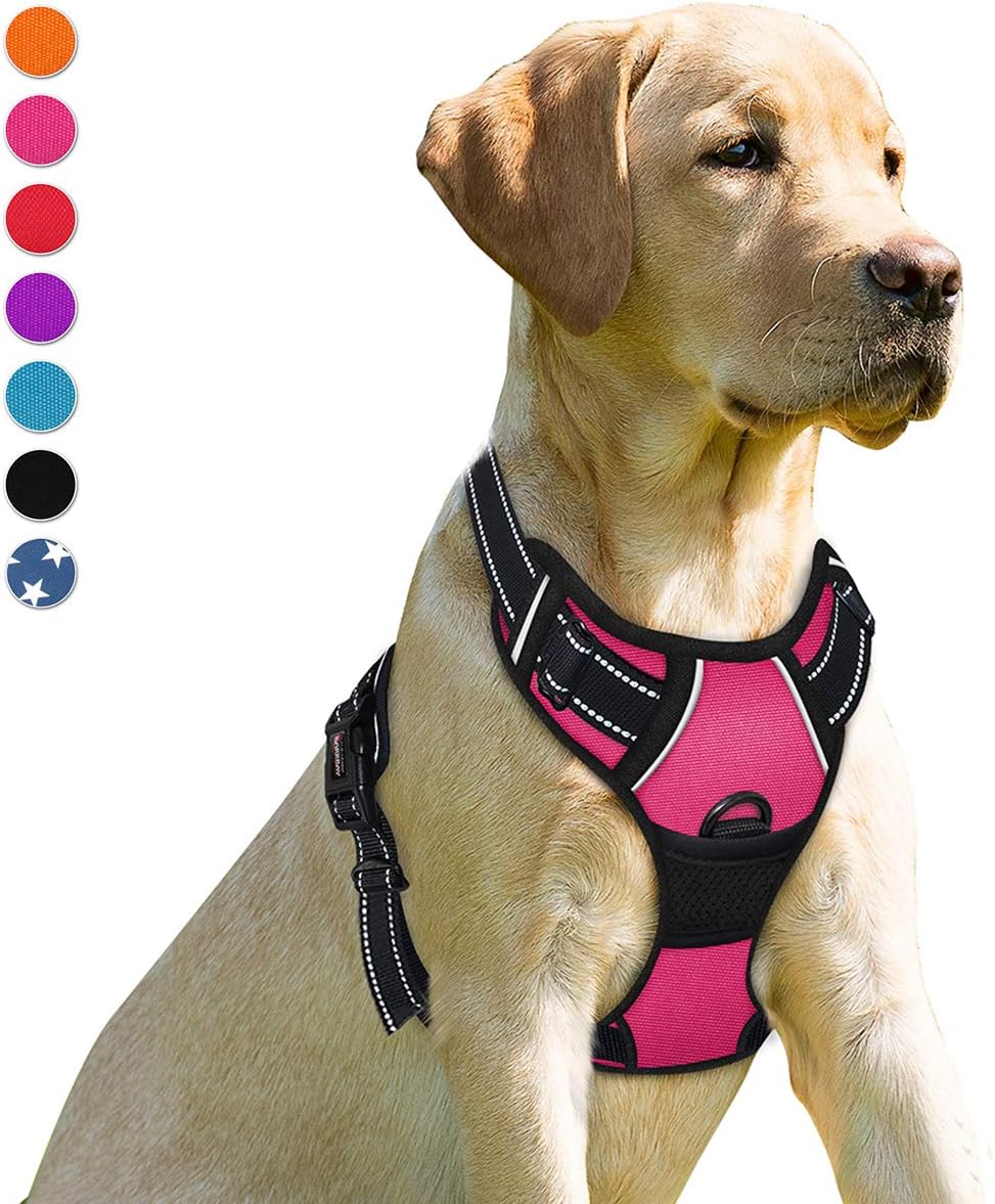 BARKBAY No Pull Dog Harness Front Clip Heavy Duty Reflective Easy Control Handle for Large Dog Walking(Pink,XL)