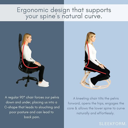Sleekform East Austin Ergonomic Kneeling Chair with Back Support - Boucle and Wood Ergo Stool for Desk - Best Ergonomic Kneeling Office Chair for Posture and Leg Circulation