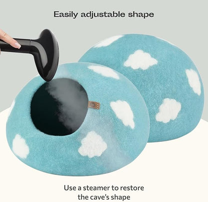 Cat Cave – Premium Felt Cat Bed Enclosure for Indoor Cats, Handmade Merino Wool (Cloud Nap Blue, Large)