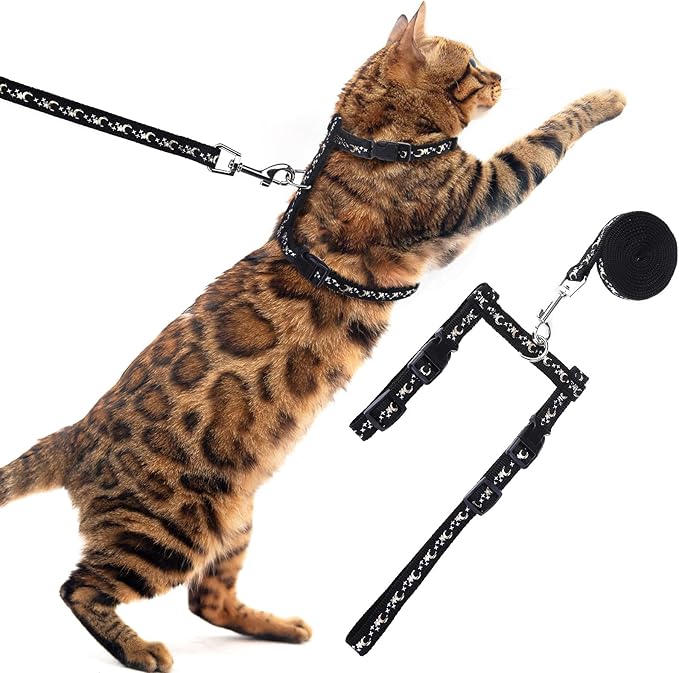 PUPTECK Adjustable Cat Harness and Leash Set Escape Proof Kitten Strap Collar for Walking Travel, Moon&Star, M