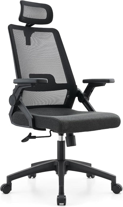 Msdizuo Office Chair Ergonomic Desk Chair, 350LBS Capacity, High Back Computer Chair for Long Hours Comfortable, Rolling Swivel Executive Task Chair for Home Office with Flip-up Armrests,（mesh,Black）
