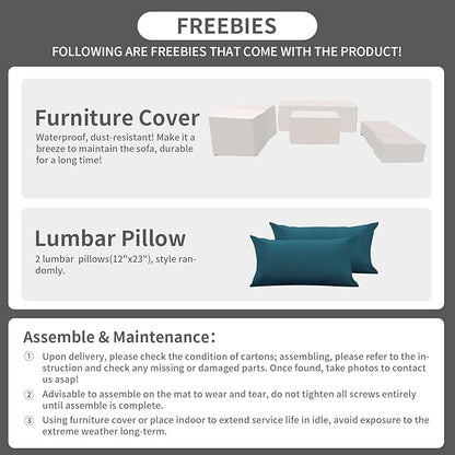 Outdoor Patio Furniture 60000 BTU Outdoor Propane Fire Pit Table Patio Furniture Set 45 In Outdoor Fire Pits 6 Pieces Patio Sofa Outdoor Chairs Anti-slip Cushions Waterproof Covers, Peacock Blue