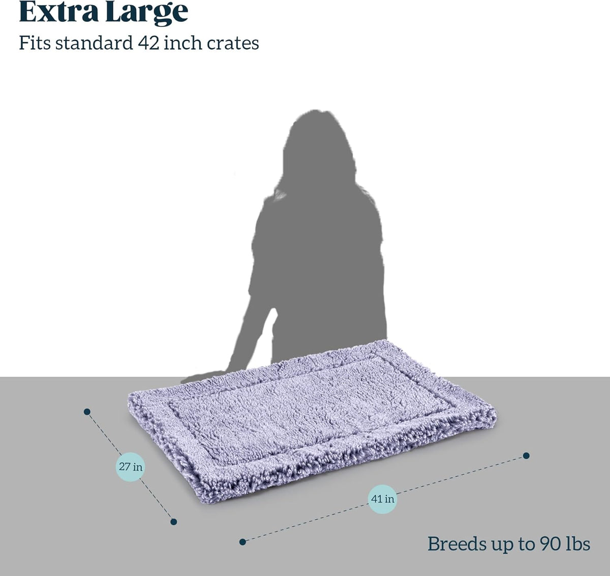 Stoutwool Indestructible Dog Bed - Fluffy Chew Proof Dog Crate Pad - Tough Kennel Pad for Aggressive Chewers - Washable, Ideal for Large Breeds & Fits 42-Inch Crate - 41"x27", Jacaranda
