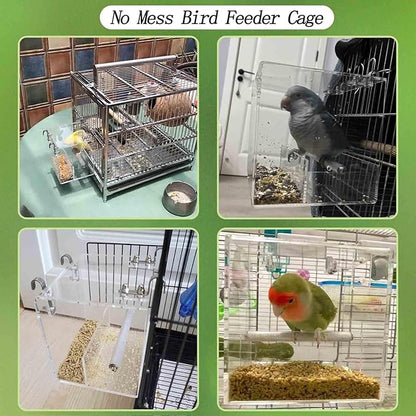 Automatic Bird Feeder for Cage, Automatic Acrylic Bird Feeder No Mess Bird Cage for Small Bird Parrots Canary Parakeet Budgerigar Crested Myna Cockatiel (Large)