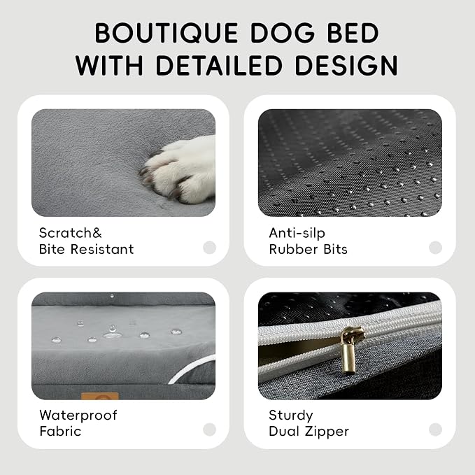 Homemate Dog Bed Large Sized Dog: 42"x30" Orthopedic Pet Bed with Toy | Large Dogs Bed with Non-Slip Botton & Removable Washable Cover Cat Bed Sofa XL Outdoor Crate Pad Couch Dark Grey