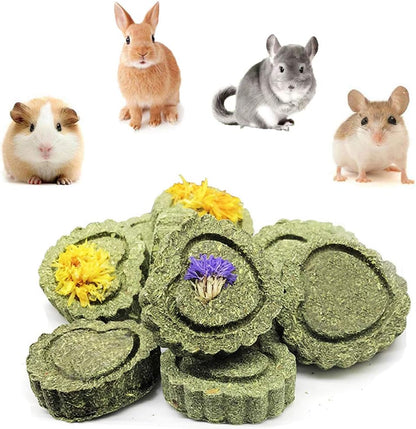 Bunny Chew Toys for Teeth, Natural Pet Chew Toy Hand Made Timothy Hay Cakes for Chinchilla Guinea Pig Hamsters Holland Lop Prairie Dogs Squirrels Gerbils Rabbit Chewing & Molar Teeth, 9.5oz
