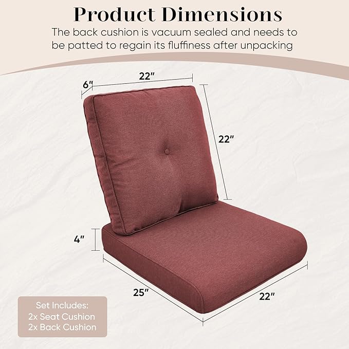 Outdoor Chair Cushions-Patio Chair Cushions Set of 2 with Removable Cover 22 X 25 Inch Outdoor Cushions for Patio Furniture Chair Sofa Couch-Red
