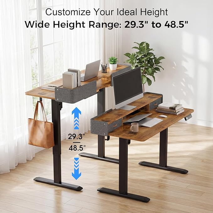 Electric Standing Desk with Drawers, 48 Inch Height Adjustable Desk with Power