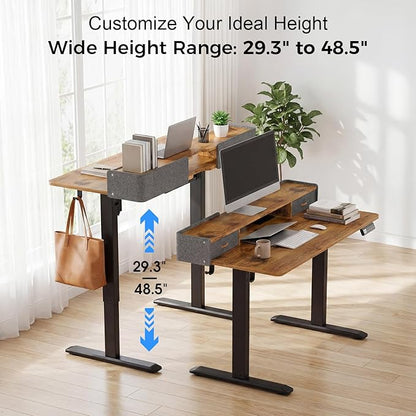Electric Standing Desk with Drawers, 48 Inch Height Adjustable Desk with Power