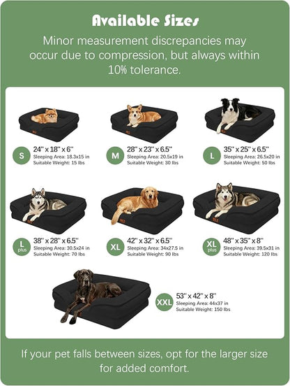 Spotted Play Orthopedic Dog Bed with Sides - Sofa Beds for Extra Large Dogs, Supportive Foam Pet Couch Bed with Washable Removable Cover, Waterproof Lining and Non-Slip Bottom, Black - XL