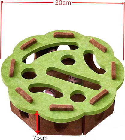 Interactive Cat Scratch Box with Nail File & Slow Feeder - Puzzle Enrichment Toy for Indoor Cats Mental Stimulation