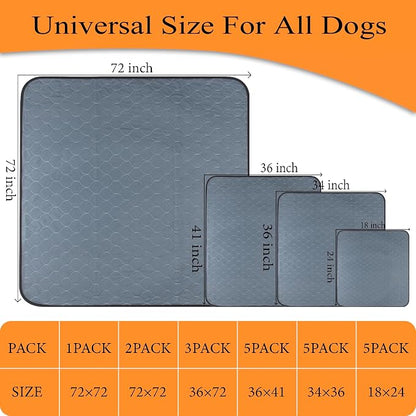 Bunlitent Washable Pee Pads for Dogs 36"x72", 3 Pack, Super Absorbent, Grey | Reusable, Quick Dry, Anti-Slip, Waterproof, Reusable Puppy Pads, Whelping Pads, For Training, Playpen, Incontinence, Large