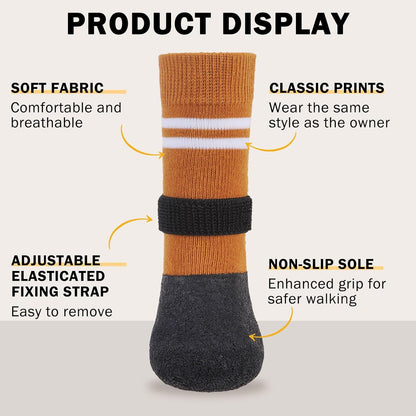 SCENEREAL Anti Slip Dog Boots & Paw Protectors for Hardwood Floor, Extended Dog Socks to Prevent Licking Paws, Waterproof Pet Snow Rain Shoe for Winter Large Senior Dogs, Khaki XL