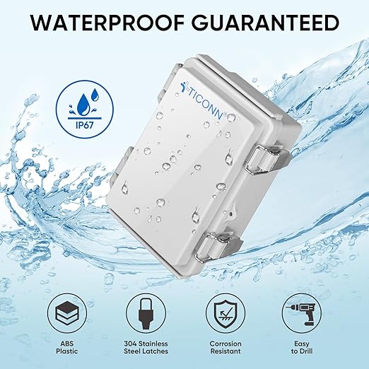 TICONN Waterproof Electrical Junction Box IP67 ABS Plastic Enclosure