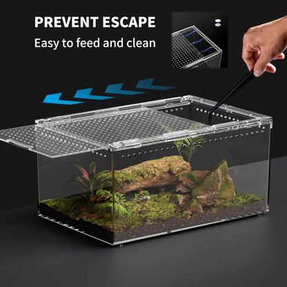 【No Assembly】 Reptile Tank Enclosure with Magnetic Button.16" * 10" * 8" Thicken Snake Enclosure Cage,Batch Stackable Reptile Breeding Tank for Insect,Fish,Tarantula,Hermit Crab,Jumping Spider