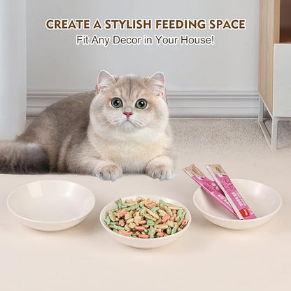 Ceramic Cat Dishes for Food - Cute Cat Bowl Set of 6 - Wide, Shallow, Whisker Friendly - Minimalist Style - Microwave and Dishwasher Safe - 8.5 oz - 5.75 inch