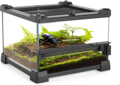 Mini Reptile Glass Terrarium 8"x8"x6" Durable Reptile Habitat Tank with Heat Resistant Aluminum Alloy Frame, Single Swinging Doors for no Jam by Sand and Other Debris