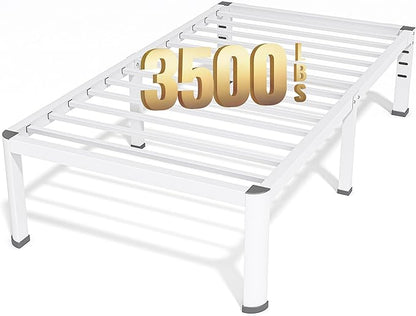 18 Inch Twin Size Metal Bed Frame with Round Corners, Storage Space Under High Bed Frame-Heavy Duty Steel Slats Support, Noise Free - Easy Assembly - No Box Spring Needed,White
